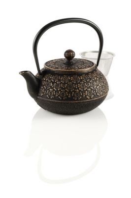 Teavana Medium Japanese Cherry Blossoms Cast Iron Teapot, black-gold