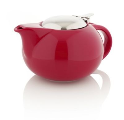 Porcelain Teapot with Stainless Steel Lid, red