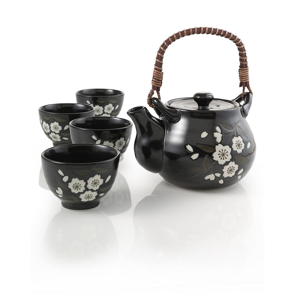 Yoshino Black Floral Teapot Set