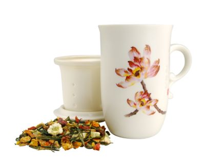 Embossed Lotus Tea Mug with Infuser<br /> image
