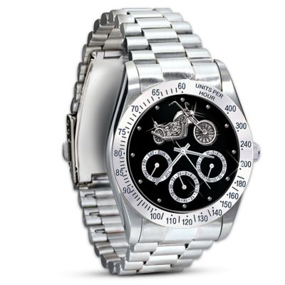 Ride Hard, Live Free Stainless Steel Motorcycle Chronograph Watch: Jewelry Gift For Biker