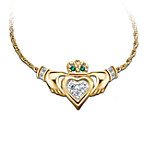 Diamond And Emerald Claddagh Necklace Irish Jewelry