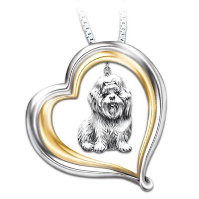 Shih Tzu Engraved Heart-Shaped Pendant Necklace