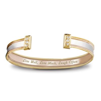 Live, Love, Laugh Copper and Tri Color Gold Bracelet With Swarovski Crystals