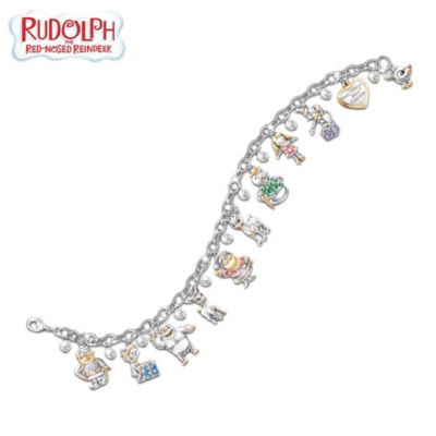 Rudolph Holly Jolly Christmas Engraved Charm Bracelet With Classic Characters