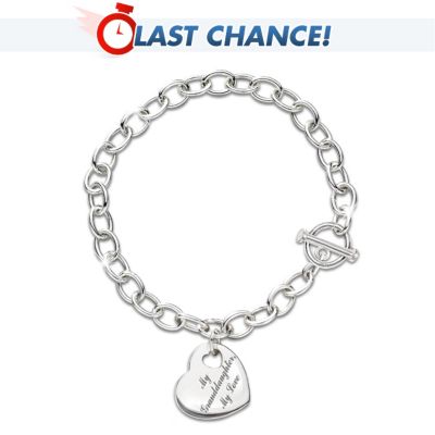My Granddaughter, My Love Sterling Silver Heart Shaped Charm Bracelet