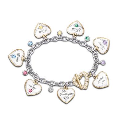 Share the hopes and dreams you have for a cherished granddaughter with an expression of your love that she can wear! This granddaughter gift of a heart-shaped charm bracelet with Swarovski&reg; crystals is beautifully handcrafted and elegantly engraved with encouraging words and phrases from the inspirational "I Wish You"* poem. A Bradford Exchange exclusive, this bracelet is a unique granddaughter gift she'll treasure!Seven heart-shaped charms featuring Swarovski crystals grace this spectacular sterling sliver-plated bracelet. Colorful crystals between each charm and 24K gold-plated accents add even more sparkle. The toggle closure is embellished with additional Swarovski crystals! High demand is expected for this dazzling granddaughter gift. Order now!California Residents click here for Proposition 65 notice. Suitable for ages 7 and over.