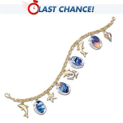 Ocean's Jeweled Splendor Charm Bracelet: Dolphin-Lover Charm Bracelet Jewelry Gift