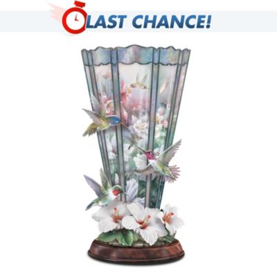 Lena Liu Shimmering Elegance Sculpture With Hummingbird And Floral Art