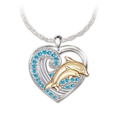 Jeweled Dancer Sterling Silver and Diamond Pendant Necklace: Unique Dolphin Art Jewelry