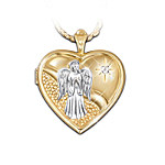 Heart Shaped Guardian Angel Diamond Locket Pendant Necklace