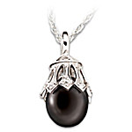 Black Tahitian Pearl & Diamond Sterling Silver Pendant Necklace Jewelry Gift For Her