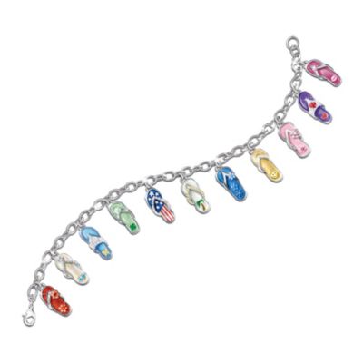 Sterling Silver-Plated Flip Flop Fun Charm Bracelet