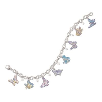 On Graceful Wings Engraved Butterfly Charm Bracelet: Inspirational Jewelry Gift