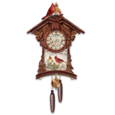 Lena Liu Moments To Cherish Wooden Cuckoo Clock With Cardinal Songbirds Bird Lover Gift
