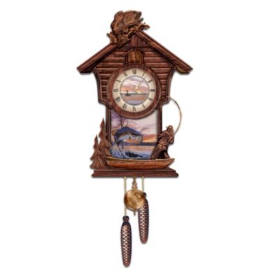 Trophy Time Decorative Wooden Cuckoo Clock: Largemouth Bass Fishing Art Wall Decor