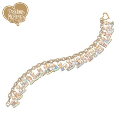 Since their introduction in 1978, Precious Moments figurines have charmed you with adorable details and inspirational messages. Now, this exclusive Precious Moments&reg; charm bracelet, an exclusive fine jewelry design from The Bradford Exchange allows you to wear symbols of love, faith and family each day! Best of all, each charm depicts one of the original 21 Precious Moments characters. You'll fall in love with your favorites all over again!Handcrafted with gleaming 24K-gold plating, each charm features Sam Butcher's heartwarming artistry and the signature Precious Moments pastel color palette. Plus, you'll find the original 21 figurine titles on the reverse side of each charm! Inspiring and elegant, this is the perfect jewelry gift for her or keepsake for you. Edition is strictly limited to 5,000 and strong demand is expected. Order now!