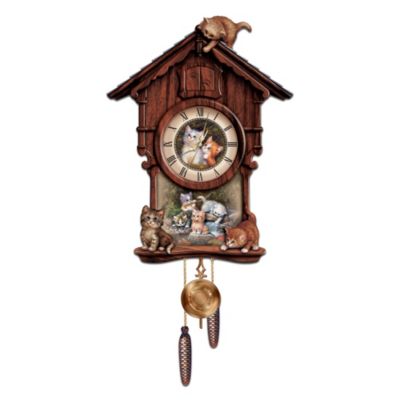 Purr-fection Wooden Cuckoo Clock With Kittens