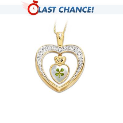 Diamond Blessings Four-Leaf Clover Pendant Necklace - Heart-Shaped Irish Jewelry Gift
