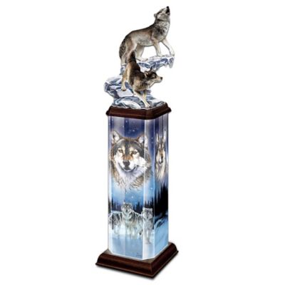 Moonlit Passage Collectible Wolf Art Illuminated Tabletop Sculpture