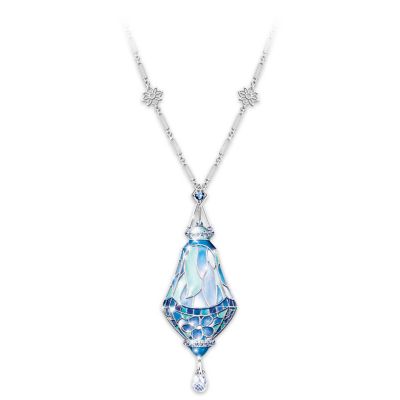 Era Of Louis Tiffany Style Teardrop Pendant Necklace With Swarovski Crystals