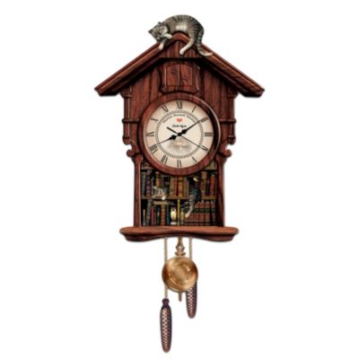 Naptime Decorative Wooden Wall Cuckoo Clock Collectible Cat Lover Home Decor