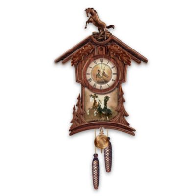 Thundering Glory Collectible Horse Art Wooden Wall Cuckoo Clock: Unique Wall Decor