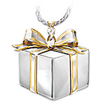 Granddaughter Gift Box-Shaped Diamond Pendant Necklace: Grandmas Gift