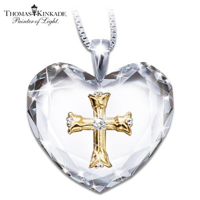 Thomas Kinkade Serenity Prayer Crystal Heart Pendant Necklace