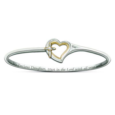 Daughter Engraved Sterling Silver-Plated Bracelet: My Precious Daughter Faith And Love