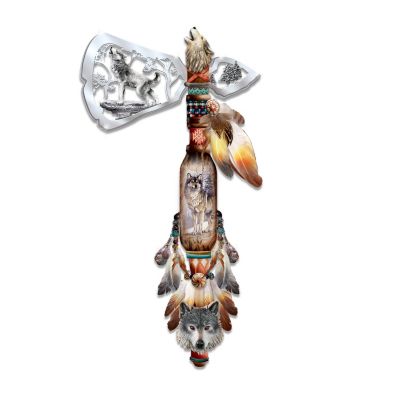 Run with the wolf down snowy trails, and take strength from this legendary creature's proud defiance! Now, rich traditions and solemn respect for the mighty wolf inspire this Native American-style collectible ceremonial tomahawk replica, available exclusively from The Bradford Exchange and showcasing vivid wolf art by artist Al AgnewThis impressive collectible tomahawk replica is expertly crafted of fine artist's resin, with the dimensional, totem pole-style handle providing a fine canvas for Mr. Agnew's acclaimed wildlife art. The gleaming blade boasts an intricately cut-out sculpture of a wolf howling in the moonlight. This is an extraordinary opportunity to grasp the power of the wolf in your own hands, but do not wait! Strong demand is expected for this dramatic limited-edition collectible, so order now!