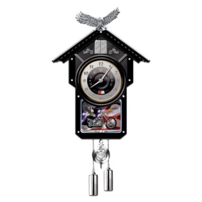 Motorcycle-Themed Collectible Wooden Cuckoo Clock Time Of Freedom