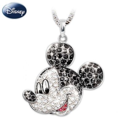 Disney Mickey Mouse Classic Sterling Silver Crystal Pendant Necklace: Disney Jewelry Gift