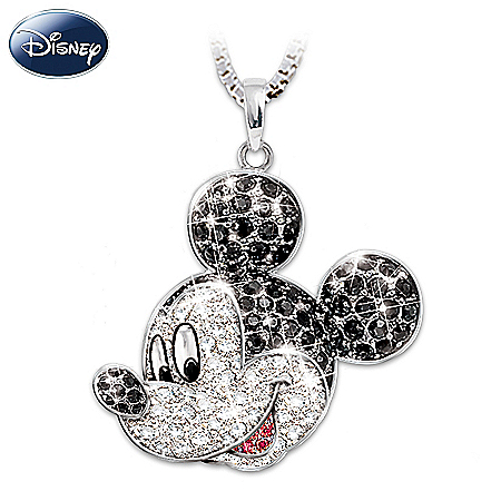 Disney Mickey Mouse Classic Silver Crystal Pendant Necklace Jewelry