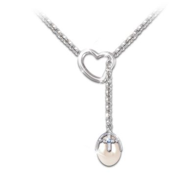 Journey Of Faith Solid Sterling Silver Cultured Pearl Necklace: Religious Jewelry Gift