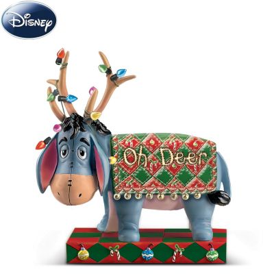 'Tis the holidays, and excitement is in the air at the Hundred Acre Wood. Why, even Eeyore is (almost) smiling! Brighten the season with a fun-filled collectible Disney Eeyore figurine, inspired by imagery from talented Disney artists.You'll "deer-ly" love celebrating the holidays with this limited-edition collectible Disney Eeyore figurine, especially designed by The Bradford Exchange. Handcrafted and hand-painted, Eeyore is outfitted in a reindeer costume complete with antlers strung with lights and a handsome saddle blanket. The blanket bears the tongue-in-cheek sentiment "Oh Deer." Strong demand is expected for this cute Eeyore collectible, and you don't want to miss out. Order now! A fine collectible, not intended for children.