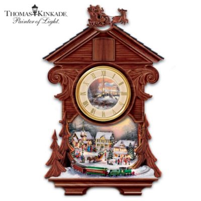 Thomas Kinkade Holiday Wonderland Tabletop Cuckoo Clock Animated Christmas Decoration