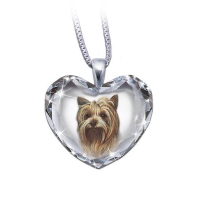 Heart-Shaped Crystal Dog Pendant Necklace: Yorkie, Close To My Heart