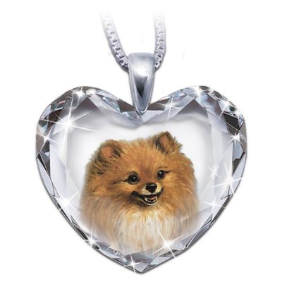 Heart-Shaped Crystal Dog Pendant Necklace: Pomeranian, Close To My Heart