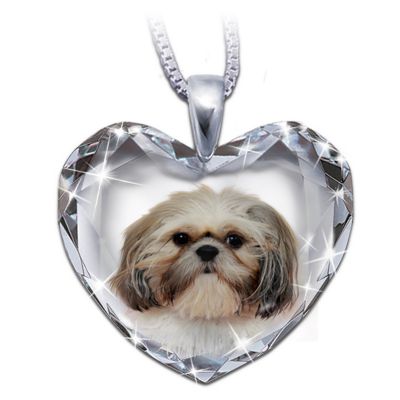 Shih Tzu Crystal Heart Pendant Necklace
