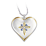 Blessings Of Faith Diamond And Sapphire Pendant Necklace
