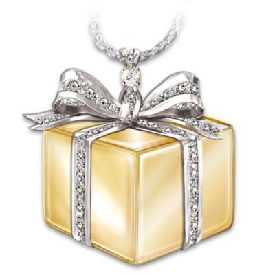 Sterling Silver And Diamond Gift Box Pendant Necklace: Gift Of Love