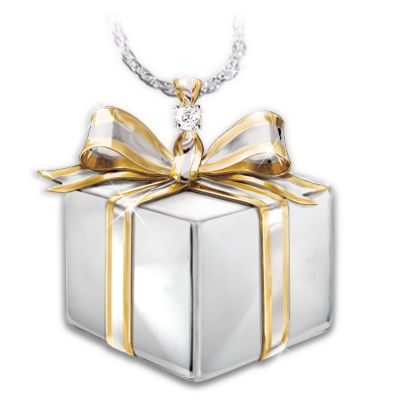 Daughter-In-Law Gift Sterling Silver Diamond Gift Box Pendant Necklace: Jewelry Gift