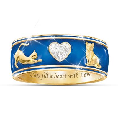 Cats Fill A Heart With Love Enamel Ring