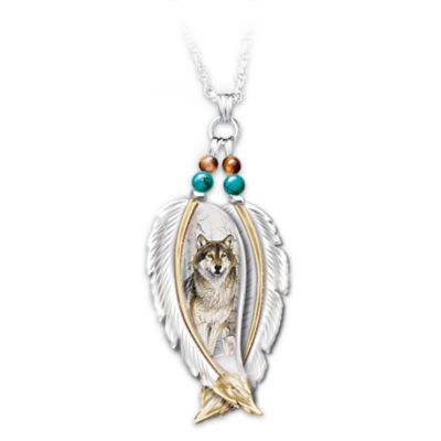 Sterling Silver Wolf Art Pendant Necklace: Spirit Of The Wild