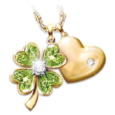 Good Luck Diamond And Peridot Four Leaf Clover Pendant Necklace