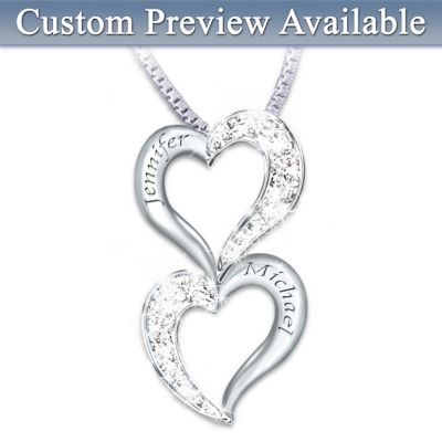 Loving Hearts Personalized Sterling Silver And Diamond Pendant Necklace