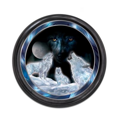 Illuminated Wolf-Themed Crystalline Sculpture Wall Decor: Rising Spirit