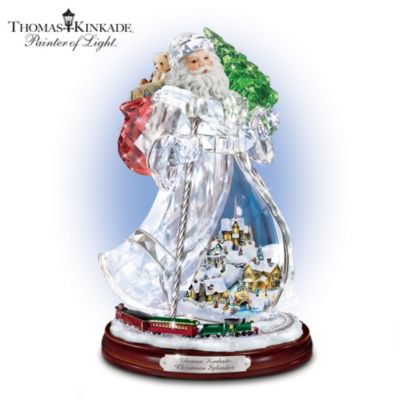 Thomas Kinkade Animated Tabletop Crystal Santa Claus Figurine: Christmas Splendor