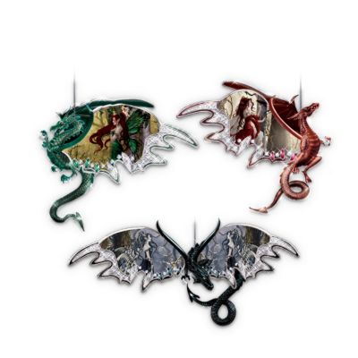 Dragons Of The Mystic Realm Fantasy Art Ornament Set One - Set Of Three